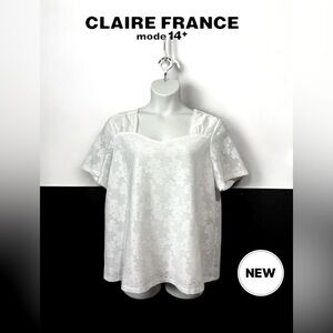 NWOT, Claire France, Elegant Plus-Size Textured Blouse, 2X, White